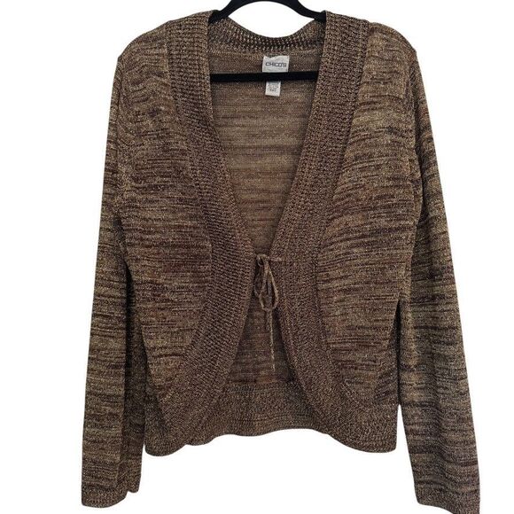Chico's Women Sweater Sz XL/3/16 Odessa Bronze Metallic Retro Preppy City Party - Picture 1 of 7